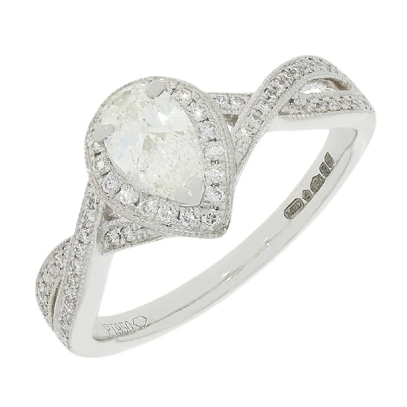 Art Deco - Inspired Women's Diamond Rings with Geometric Designs and Baguette - Cut DiamondsPre Owned Platinum Pear Shape 1.00cts Diamond Halo Ring