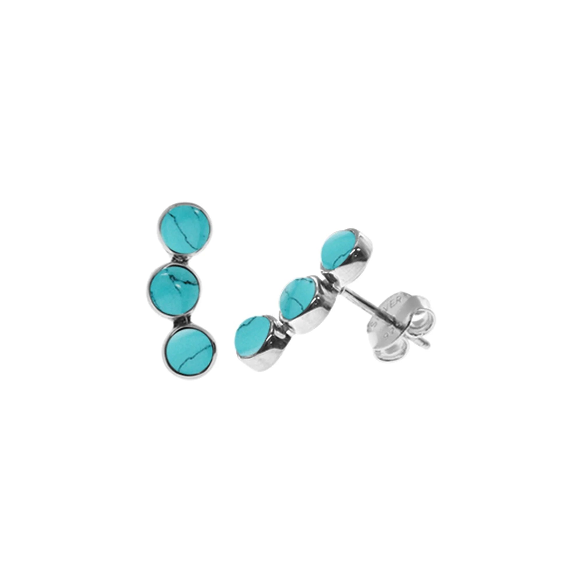 Rainbow - Colored Enameled Butterfly Stud Earrings for a Playful and Colorful StatementSterling Silver Triple Turquoise Arc Stud Earrings