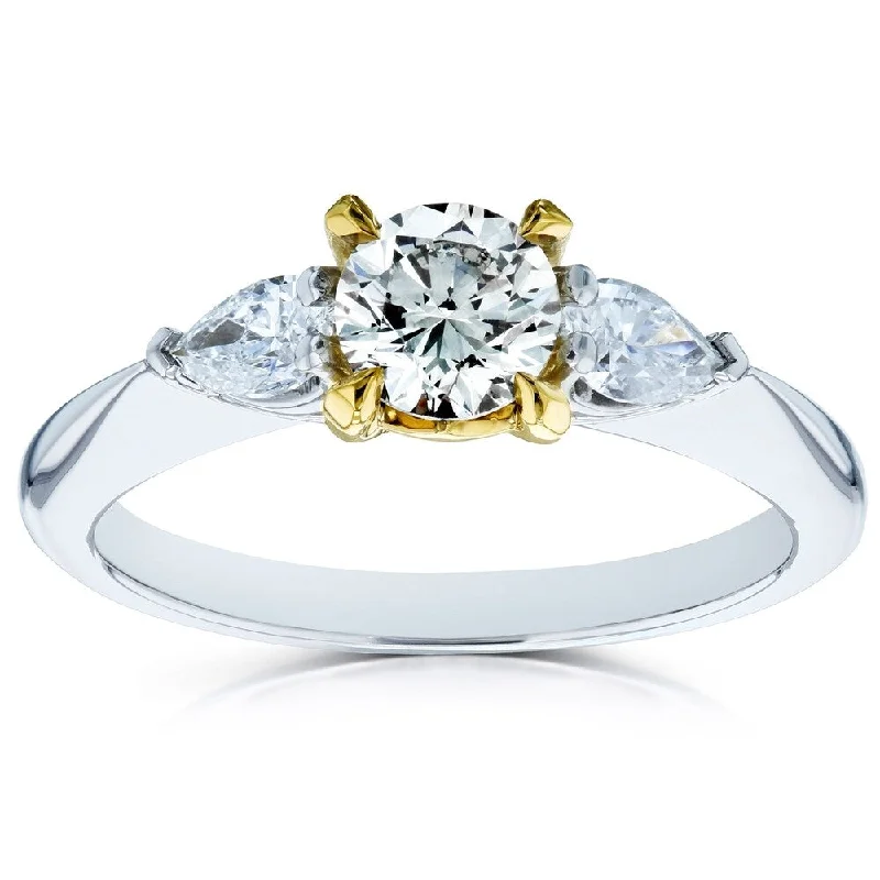 Princess - Cut Women's Diamond Rings in White Gold with a High - Clarity Diamond for a Modern LookAnnello by Kobelli 14k Gold 7/8ct TDW Light Fancy Yellow Round Brilliant and White Pear Diamond 3 Stone Pinched Shank Ring