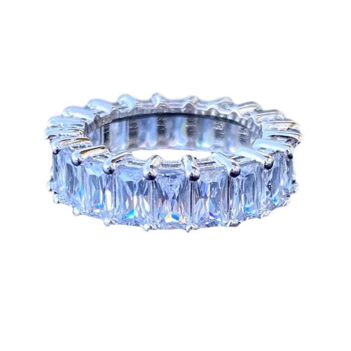 Geometric - Shaped Fashion Rings in Titanium with Iridescent InlaysEdrina Emerald Cut Eternity Band Ring