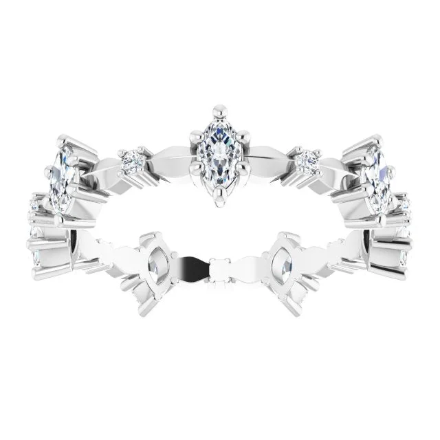 Cushion - Cut Women's Diamond Rings in Platinum with a Soft and Romantic Appearance0.91 ct. Marquise & Round Diamond Eternity Band