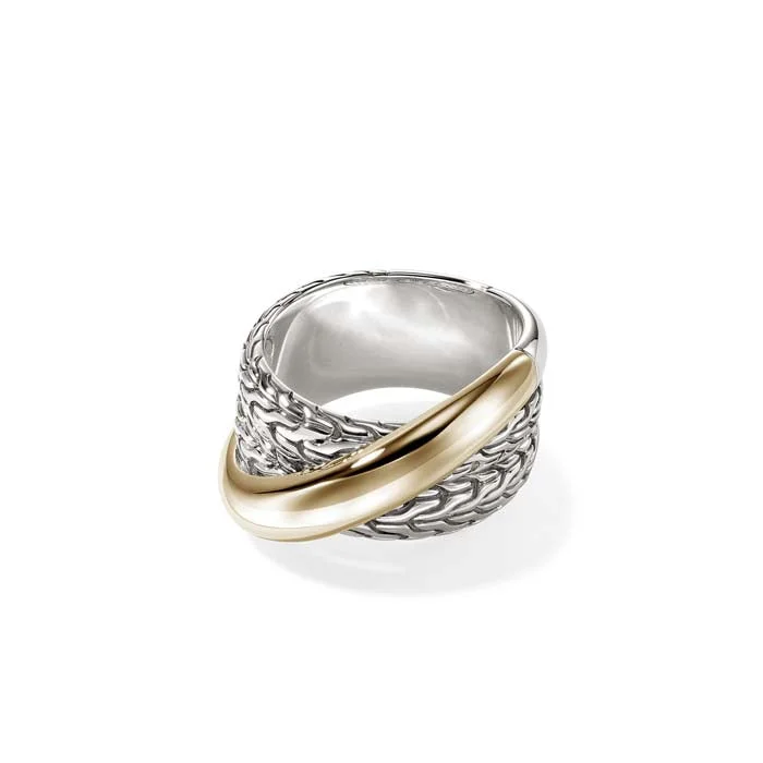 Geometric - Shaped Fashion Rings in Titanium with Iridescent InlaysJohn Hardy Essential Crossover Ring in 14K Yellow Gold and Sterling Silver, 12.5MM