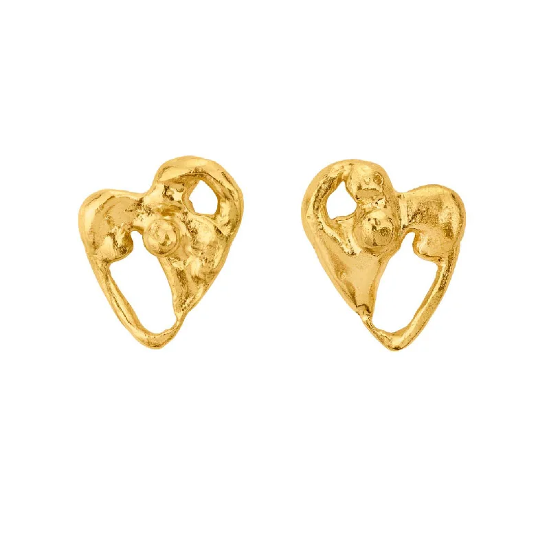 Pearl - Set Minimalist Stud Earrings in White for a Classic and Elegant AppearanceMolten Gold Heart Studs