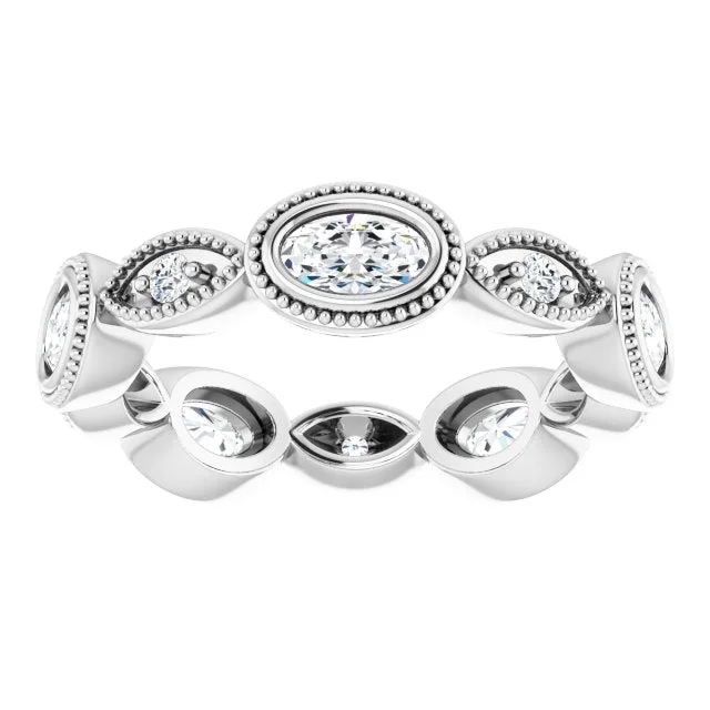 Marquise - Cut Women's Diamond Rings in Palladium for a Unique and Elongated ShapeVintage Style 1.17 ct. Oval & Round Diamond Eternity Band Milgrain Accent Wedding Ring