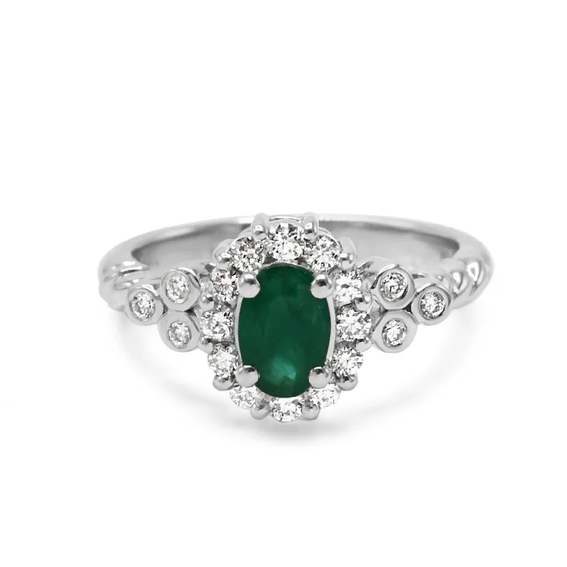 Signature - Design Women's Diamond Rings with a Brand - Specific Pattern and High - Quality DiamondsLe Vian 14ct White Gold Diamond & Oval Emerald Halo Ring