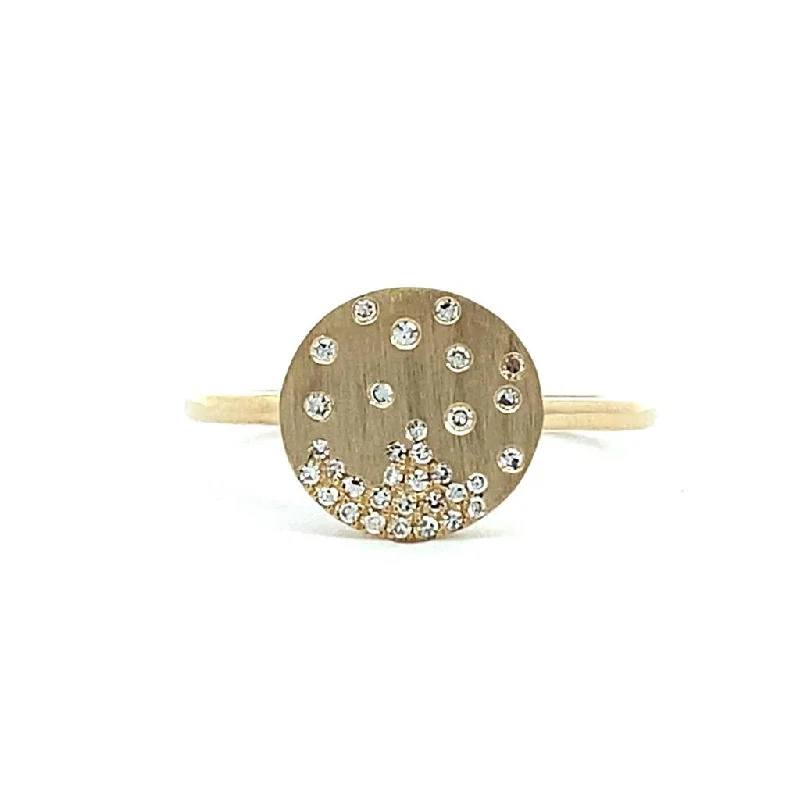 Bangle - Style Fashion Rings in Rose - Gold - Plated Aluminum with Etched Patterns14K Yellow Gold 'Confetti' Satin Finish Flush Set Diamond Disc Ring