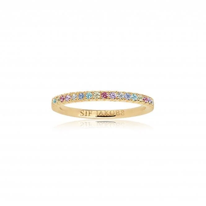 Geometric - Shaped Fashion Rings in Titanium with Iridescent InlaysMulticoloured Zirconia Ellera Ring SJ-R2869-XCZ(YG)