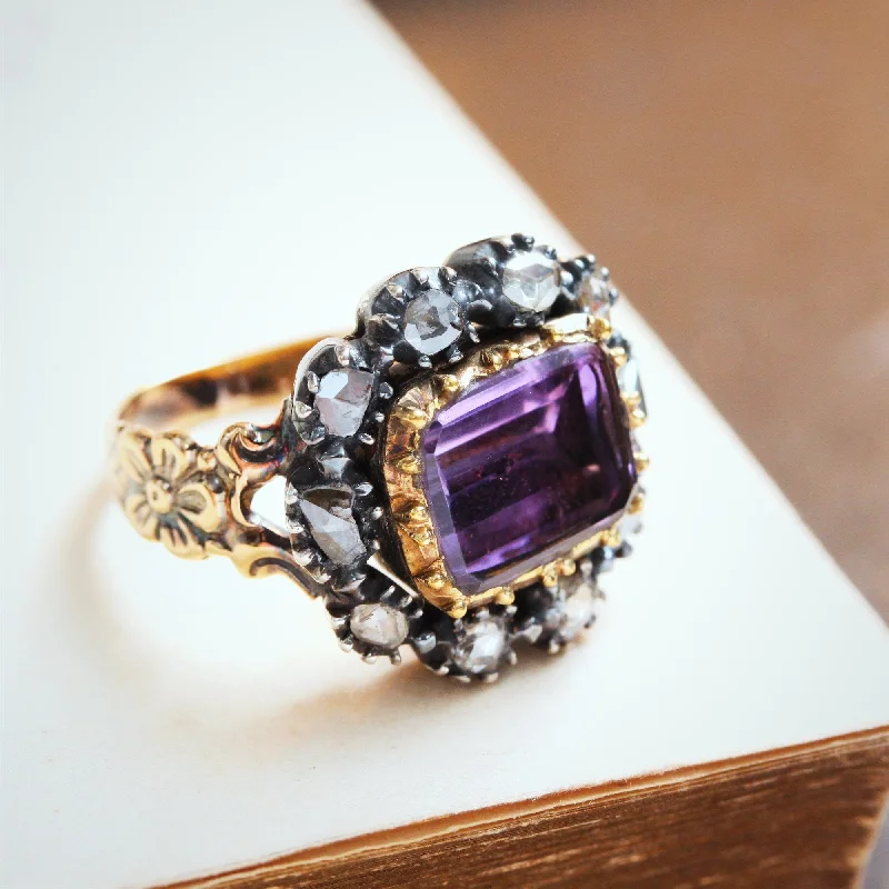 Women's Rings with Hidden Compartments for Secret KeepsakesPrized Rare Antique Georgian Rose Amethyst and Diamond Ring