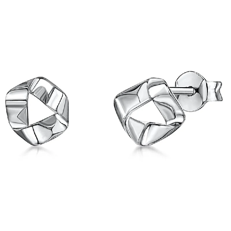 Magnetic - Back Stud Earrings in Black for Easy and Comfortable WearJools Sterling Silver Folded Effect Open Stud Earrings