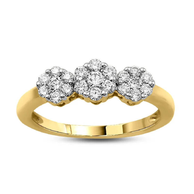 Art Deco - Inspired Women's Diamond Rings with Geometric Designs and Baguette - Cut Diamonds18K YG Cluster Diamond Ring-1pc