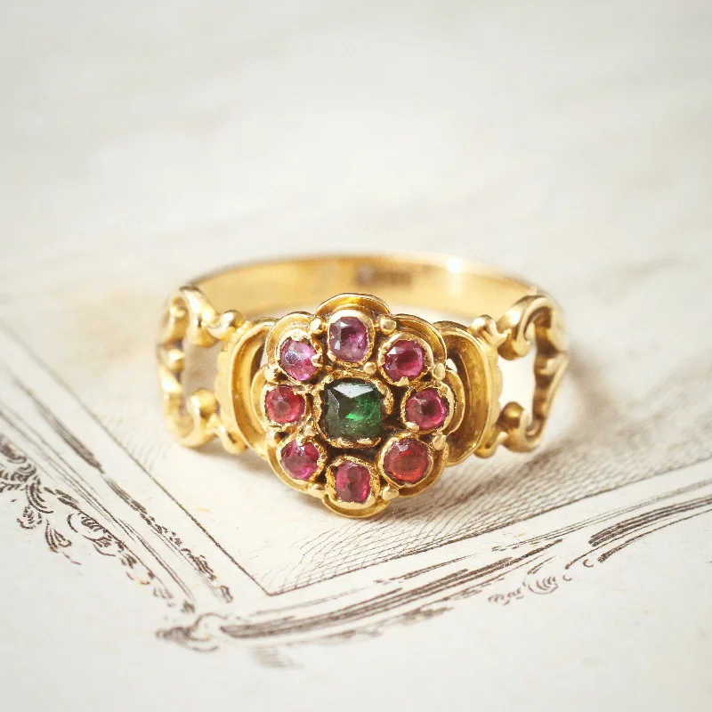 Interlocking Band Women's Rings in White Gold for a Modern DesignEarly Victorian Ruby & Emerald Floral Cluster Ring