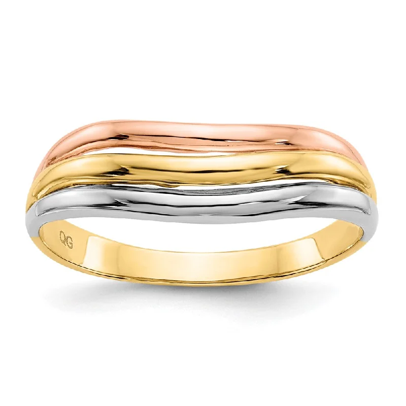 Chunky Fashion Rings in Copper with Geometric Patterns for a Bold Accessory10k Gold Tri-Color Open Fancy Ring