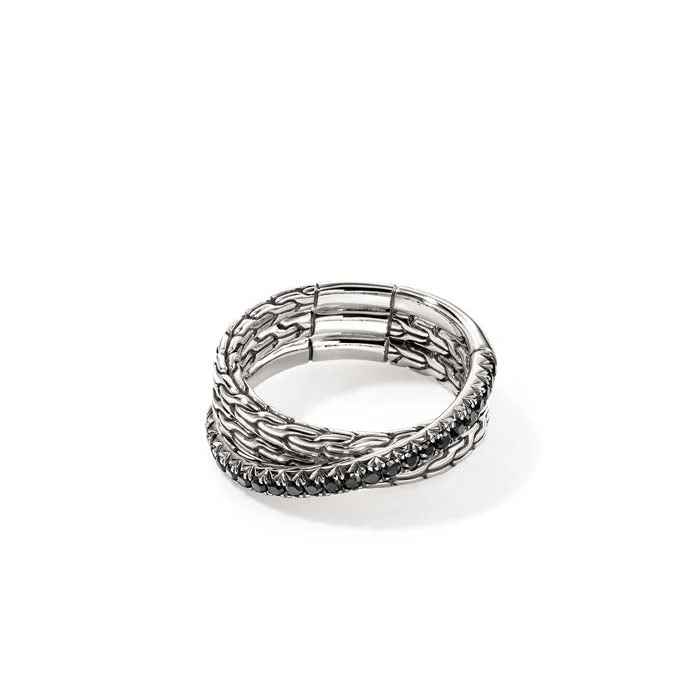 Magnetic Fashion Rings in Stainless Steel with a Modern, Interlocking DesignJohn Hardy Treated Black Sapphire Essential Pavé Crossover Ring in Sterling Silver, 7MM