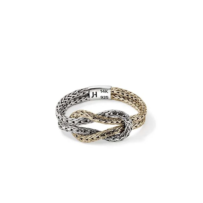 Fashion Rings with Initial Charms in Silver - Plated Metal for a Custom AccessoryJohn Hardy Love Knot Flexible Ring in 14K Yellow Gold and Sterling Silver