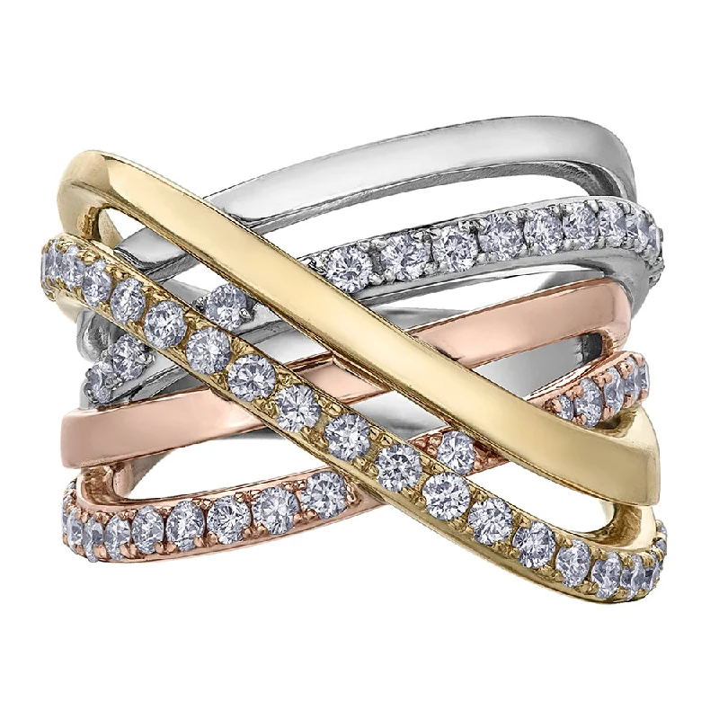 Channel - Set Women's Diamond Rings with Diamonds Securely Held in a Metal Groove for DurabilityDiamond and Tri-Colour Gold Ring