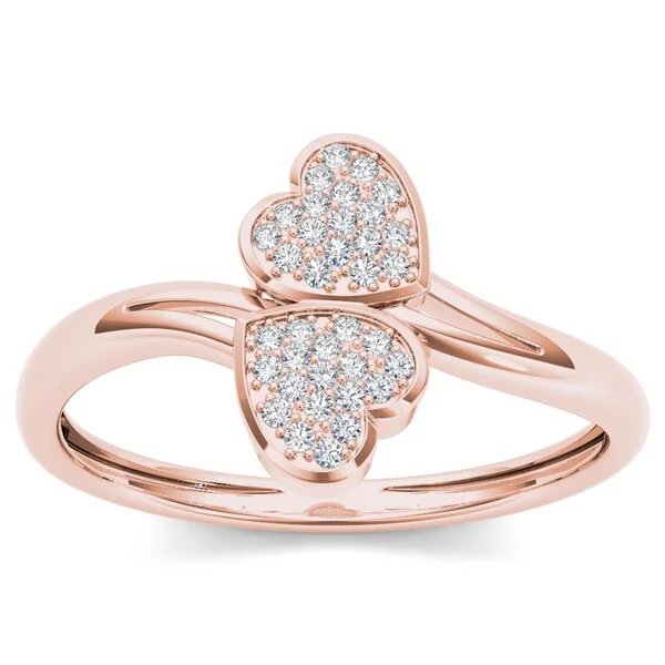 Art Deco - Inspired Women's Diamond Rings with Geometric Designs and Baguette - Cut DiamondsDe Couer 10k Rose Gold 1/20ct TDW Diamond Two Heart Wrap Ring - Pink