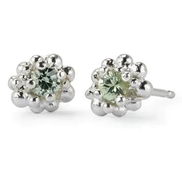 Vintage - Inspired Filigree - Worked Stud Earrings in Gold - Tone for an Antique AestheticGreen Sapphire Studs