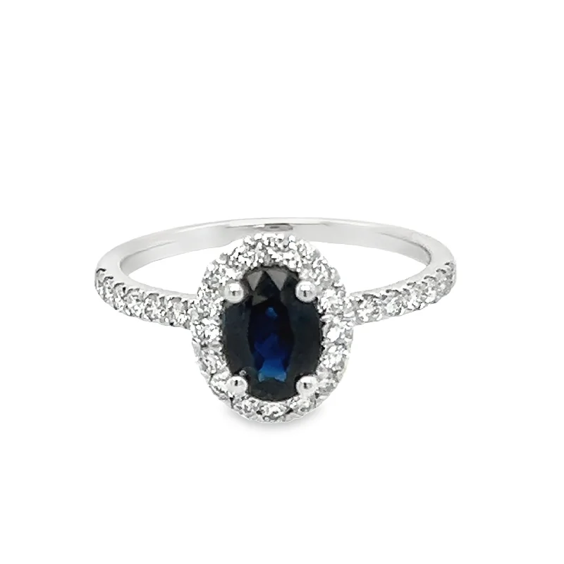 Rhinestone - Embellished Fashion Rings in Silver - Tone Metal for a Glamorous Touch14K White Gold Sapphire & Diamond Ring