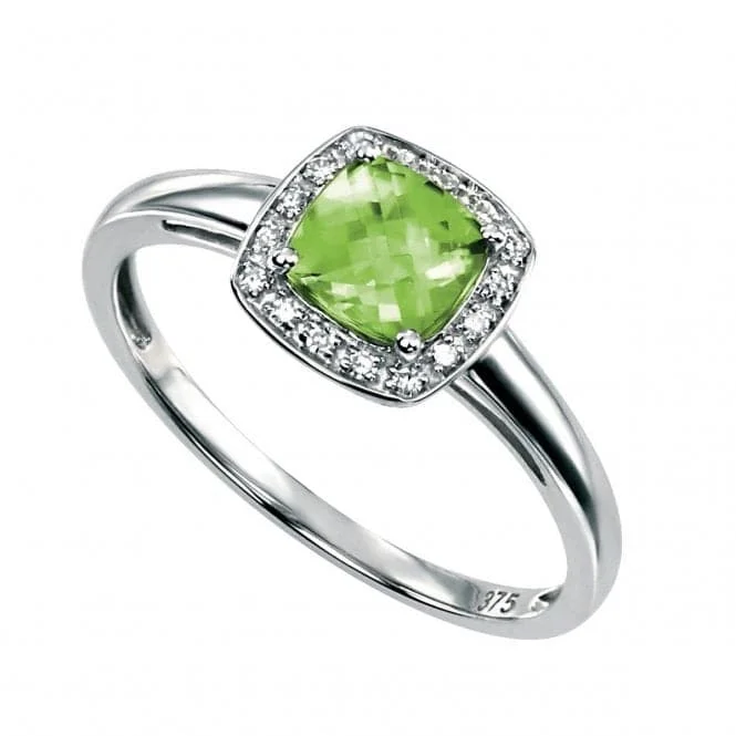 Fashion Rings with Initial Charms in Silver - Plated Metal for a Custom AccessoryElements Gold 9CT White Gold Cushion Cut Peridot Pave Diamond Ring GR509G