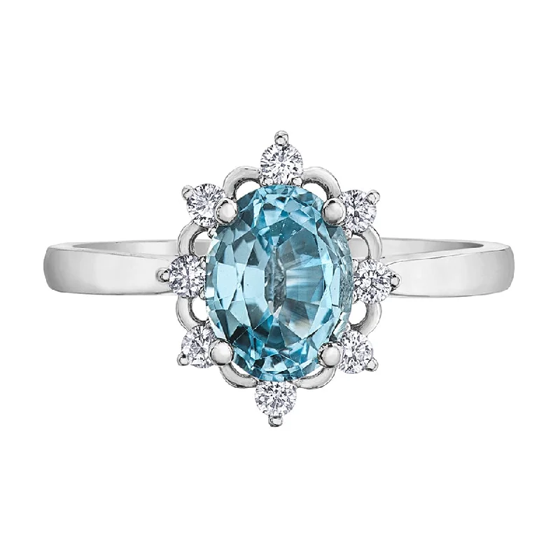 Women's Diamond Rings with Side - Stone Pave Setting for a Sparkling and Continuous ShineAquamarine and Canadian Diamond Vintage Style Engagement Ring