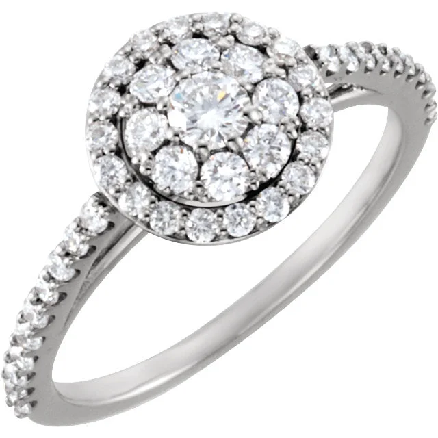 14K White Gold 3/4 CTW Diamond Cluster Halo-Style Engagement Ring