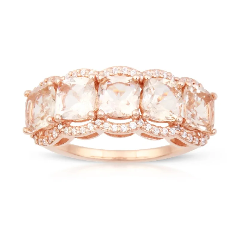 Art Deco - Inspired Women's Diamond Rings with Geometric Designs and Baguette - Cut DiamondsCushion Shape Morganite Gemstone 1/5ct TDW Diamond Ring in 10k Rose Gold