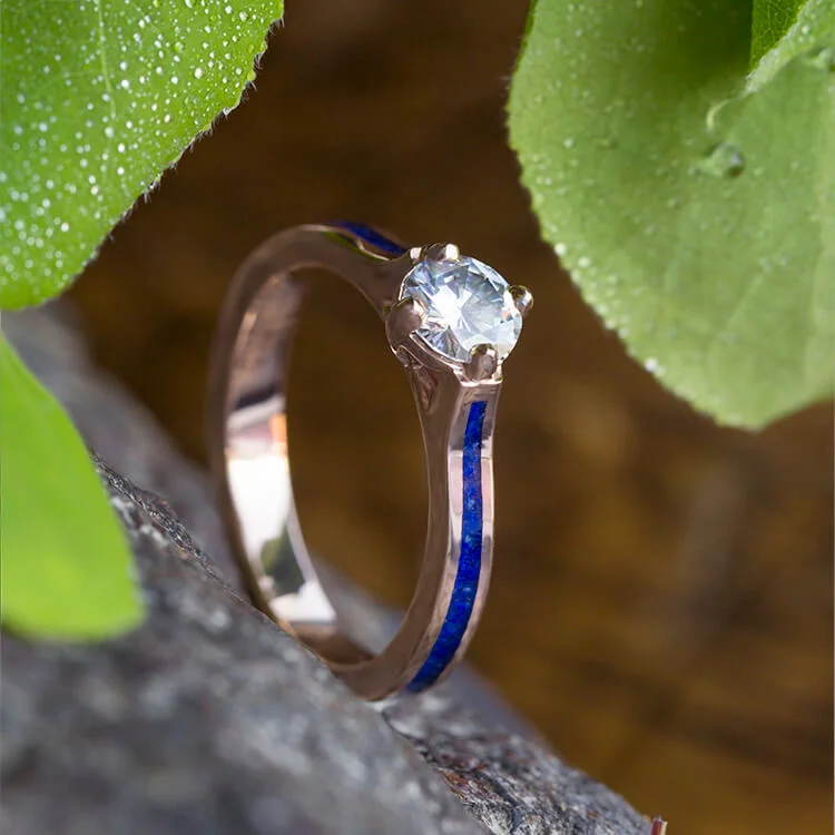 Men's Malachite Engagement Rings in 14K Gold with a Carved Stone CenterpieceLapis Engagement Ring with Compass-Set Moissanite