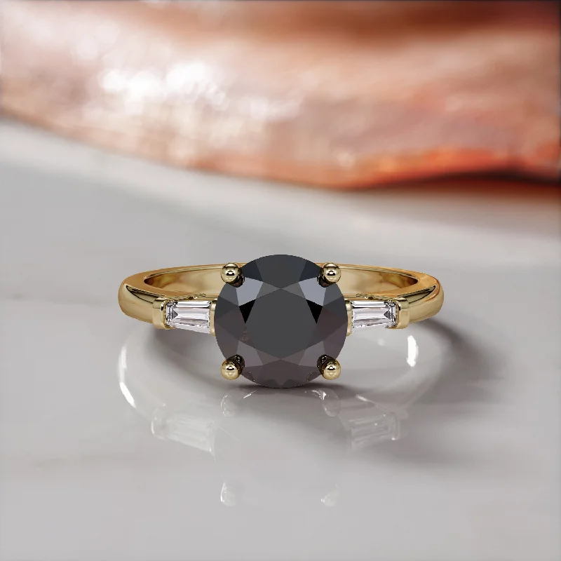 Princess - Cut Women's Diamond Rings in White Gold with a High - Clarity Diamond for a Modern LookEcbon Shade - Art-Deco Natural Black Diamond Round Engagement Ring