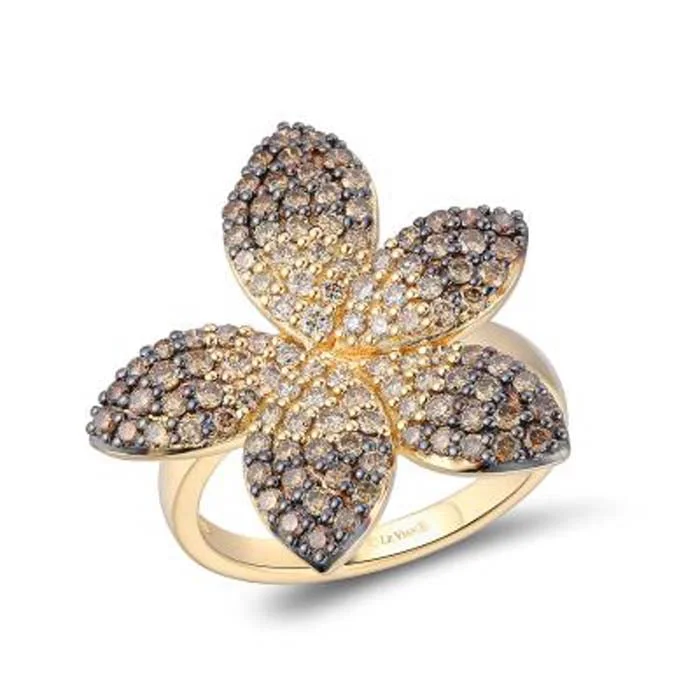 Minimalist Fashion Rings in Stainless Steel with a Single Solitaire CrystalLe Vian Flower Ring featuring Chocolate Ombré Diamonds in 14K Honey Gold