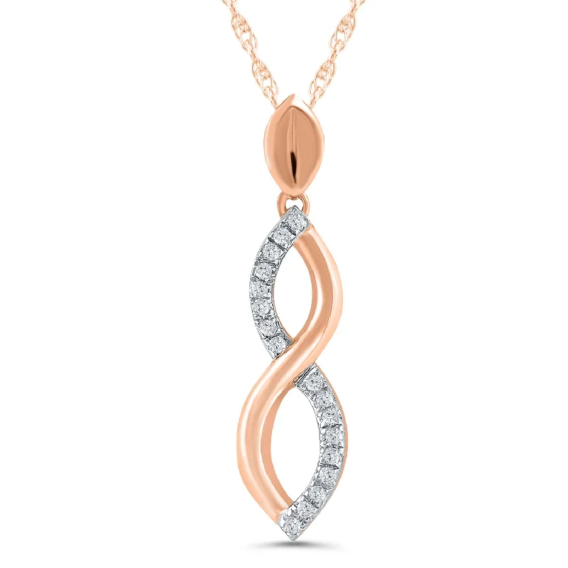 Pink diamond engagement ring in a rose - gold band with white - gold accentsRose Gold Diamond Curved Infinity Pendant Necklace, 0.05 cttw