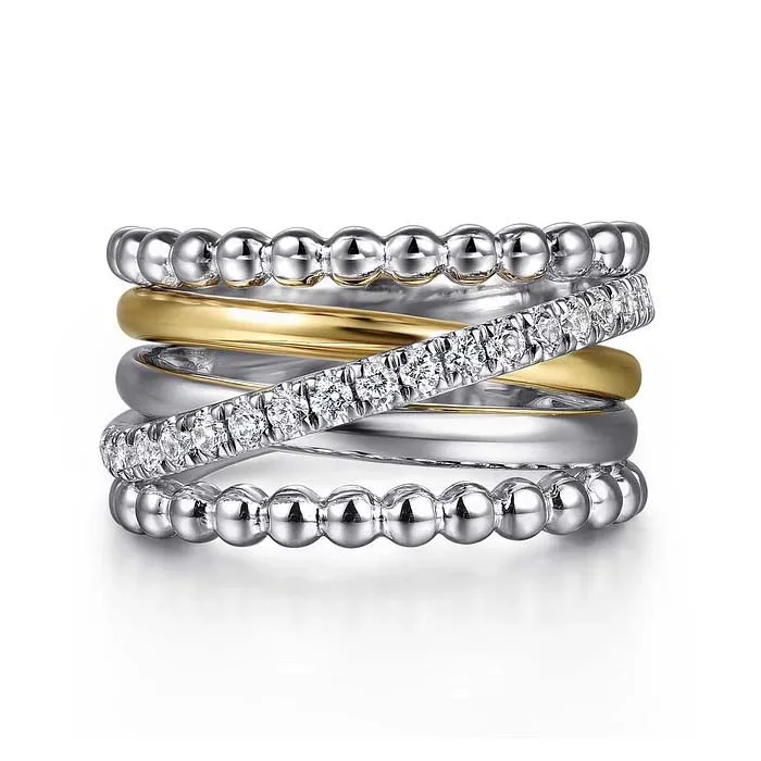 Fashion Rings with Initial Charms in Silver - Plated Metal for a Custom AccessoryGabriel & Co. Bujukan White Sapphire Wide Band Ring in Sterling Silver and 14K Yellow Gold