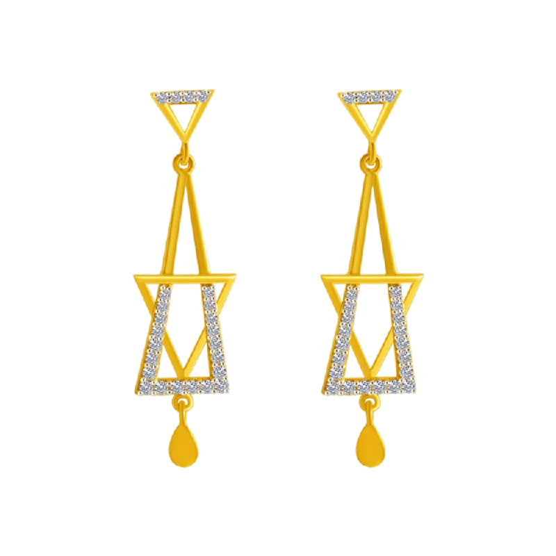 Art Deco - Inspired Women's Diamond Rings with Geometric Designs and Baguette - Cut Diamonds14KT (585) Yellow Gold Clip-on Earrings For Women