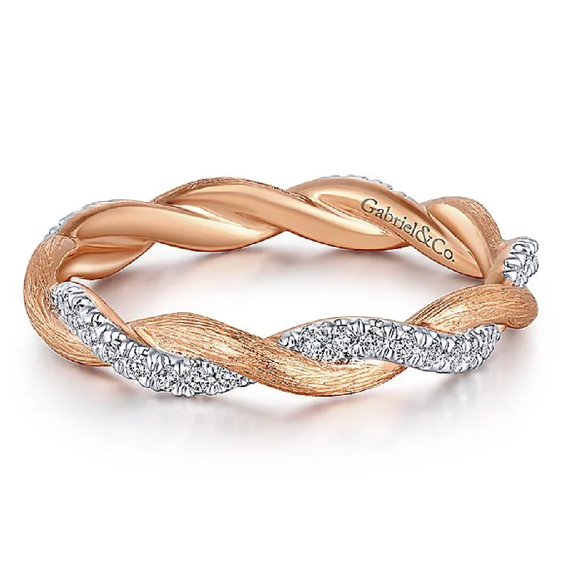 Adjustable Fashion Rings in Leather and Brass with a Tribal - Inspired Design14K Rose Gold Twisted Diamond Stackable Ring