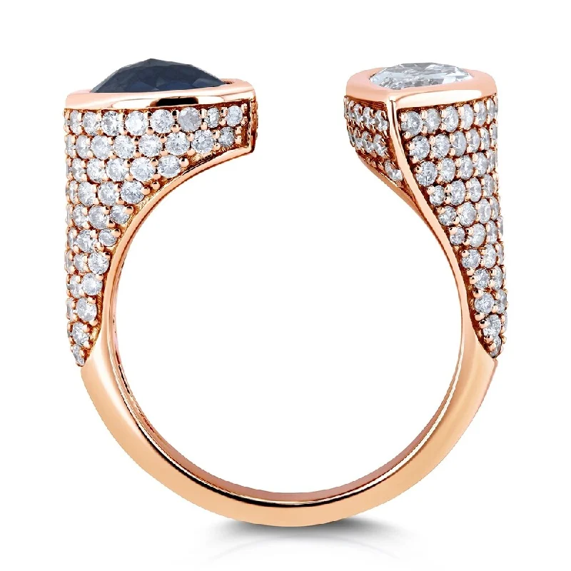 Heart - Shaped Women's Diamond Rings in Rose Gold for a Romantic and Symbolic GiftKobelli Two Collection 18k Rose Gold Certified 3 7/8ct TDW Black and White Pear Diamond, Bezel and Pave Open Cuff Ring - Size 7