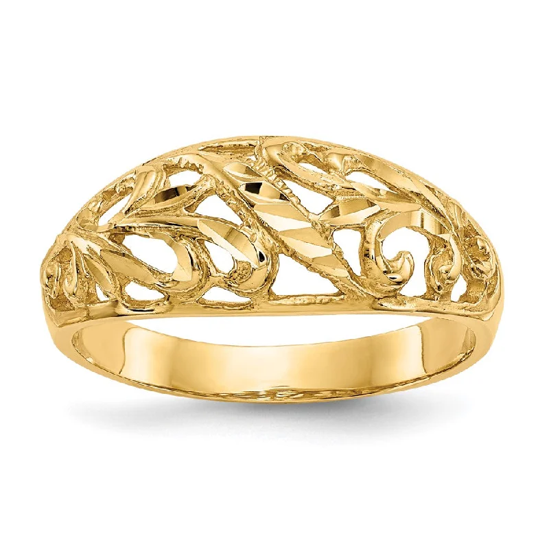 Geometric - Shaped Fashion Rings in Titanium with Iridescent Inlays10k Yellow Gold Paisley Diamond-cut Design Dome Ring