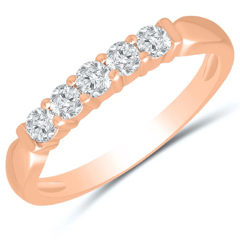 Opal and diamond engagement ring in a contemporary silver band with black - rhodium accentsCharming Prong Set 5 Diamond Anniversary Band in Rose Gold, 0.33cttw