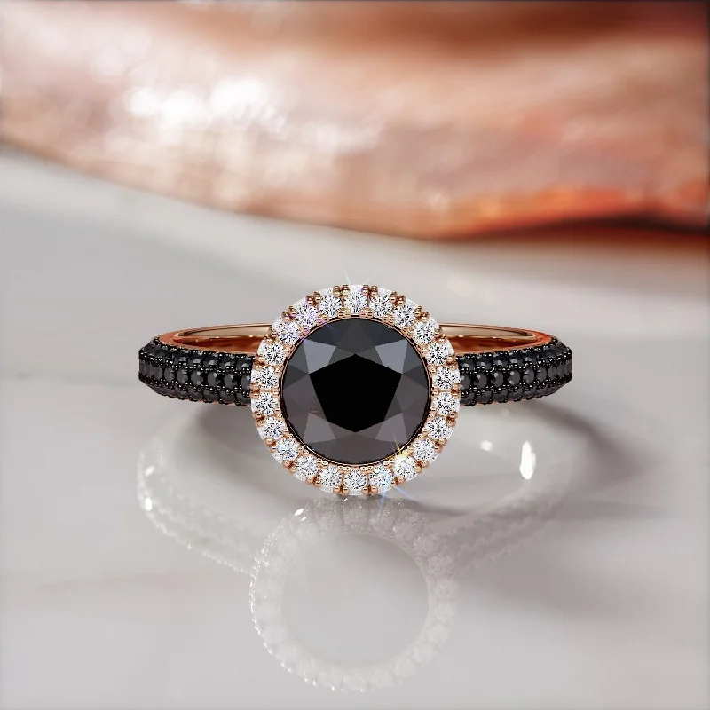 Adjustable Women's Diamond Rings with a Flexible Band for a Comfortable and Custom FitSidera Amore -   Vintage  Natural Black Diamond Round Engagement Ring