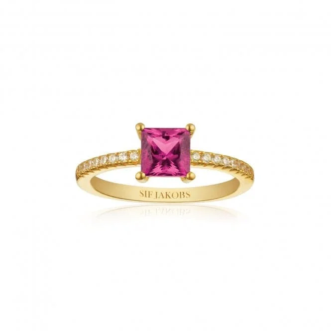 Open - Band Fashion Rings in Sterling Silver with Gemstone InlaysPink Zirconia Ellera Quadrato Ring SJ-R42280-PKCZ-YG