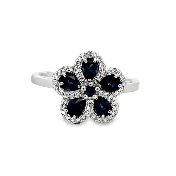 Rhinestone - Embellished Fashion Rings in Silver - Tone Metal for a Glamorous TouchMountz Collection Sapphire and Diamond Flower Ring in 14K White Gold