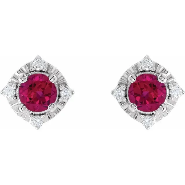 Halo diamond engagement ring in 18K white gold with a center oval - cut stoneLab Created Ruby Earrings with Diamonds