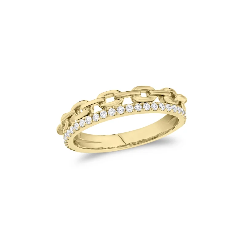 Adjustable Fashion Rings in Leather and Brass with a Tribal - Inspired DesignDiamond & Gold Cable Chain Stackable Ring