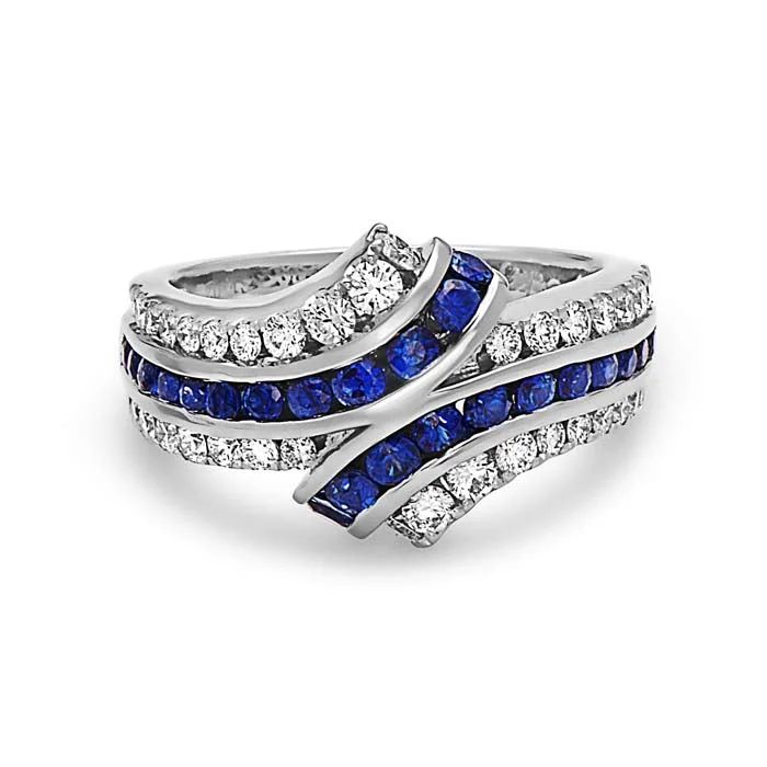 Geometric - Shaped Fashion Rings in Titanium with Iridescent InlaysCharles Krypell "Krypell Collection" Diamond and Sapphire Bypass Ring in 18K White Gold