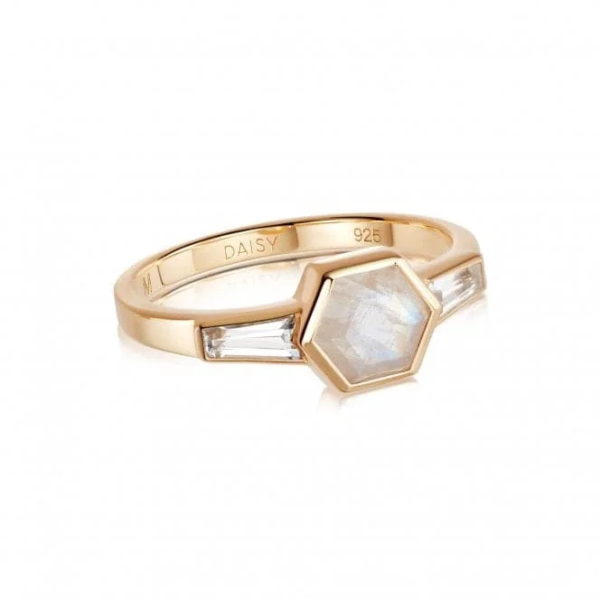 Minimalist Fashion Rings in Stainless Steel with a Single Solitaire CrystalBeloved Moonstone Hexagon 18ct Gold Plated Ring JR06_GP