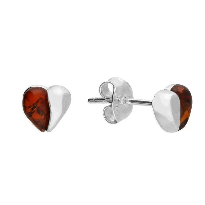 Hypoallergenic Sterling Silver Star - Studded Stud Earrings for Sensitive EarsSterling Silver Amber Split Heart Stud Earrings