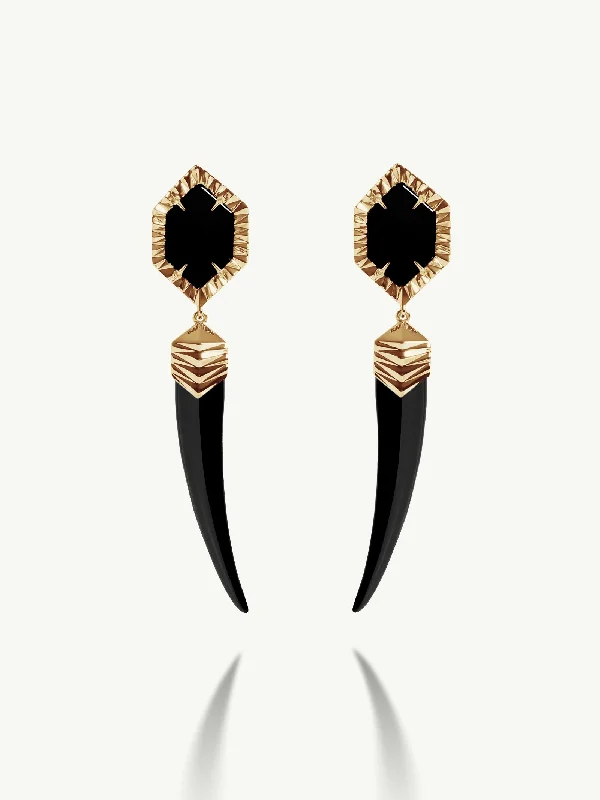 Emerald and diamond engagement ring in a vintage - inspired platinum bandAlexandria Horn Talisman Drop Earrings With Black Onyx Agate In 18K Yellow Gold