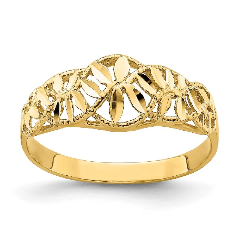 Fashion Rings with Initial Charms in Silver - Plated Metal for a Custom Accessory14k Yellow Gold Diamond-cut Cut-Out Vine and Leaf Design Dome Ring