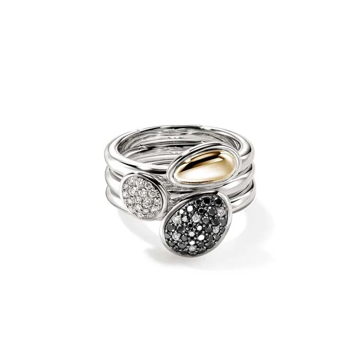 Rhinestone - Embellished Fashion Rings in Silver - Tone Metal for a Glamorous TouchJohn Hardy Pebble Black Sand Diamond Pavé Stacking Rings (Set of 3) in Sterling Silver and 14K Yellow Gold