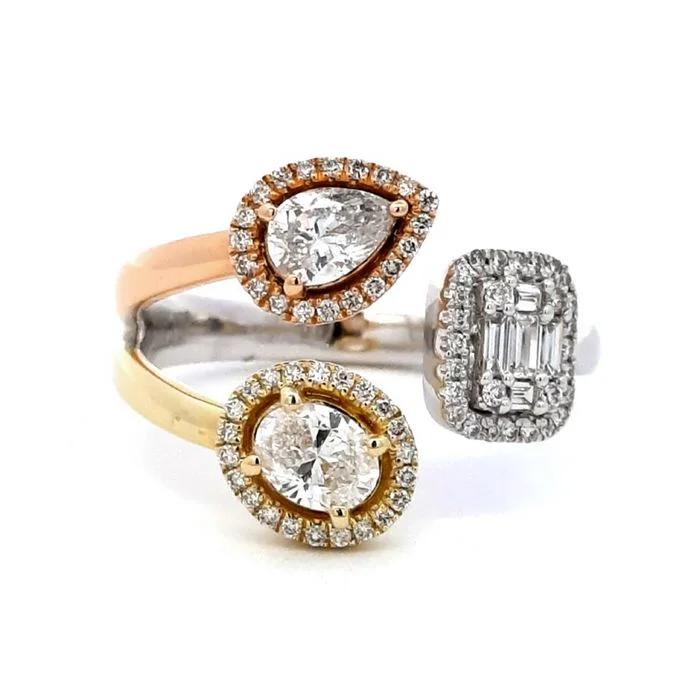 Bohemian - Style Fashion Rings with Turquoise and Silver Filigree for a Free - Spirited LookMountz Collection 878CTW Tri-Color Mixed Cut Bypass Diamond Ring in 14K Rose, White and Yellow Gold