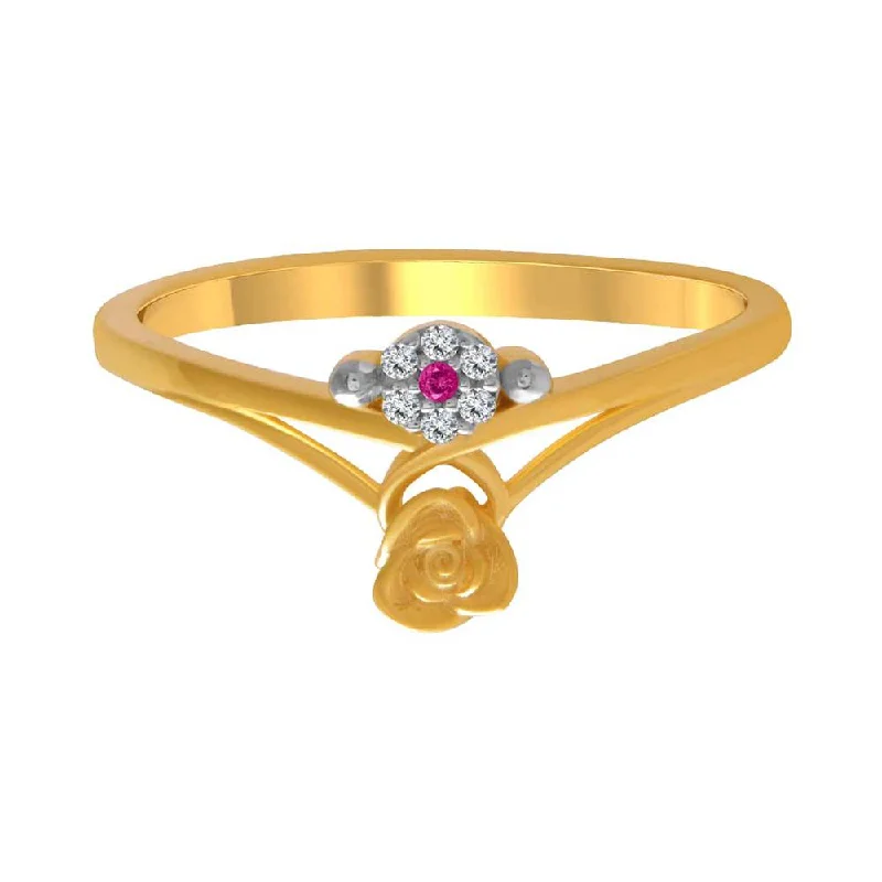 Cluster - Style Women's Diamond Rings with Multiple Small Diamonds Arranged in a Stunning Pattern14k Gold Double Flower Pink And Yellow  Ring