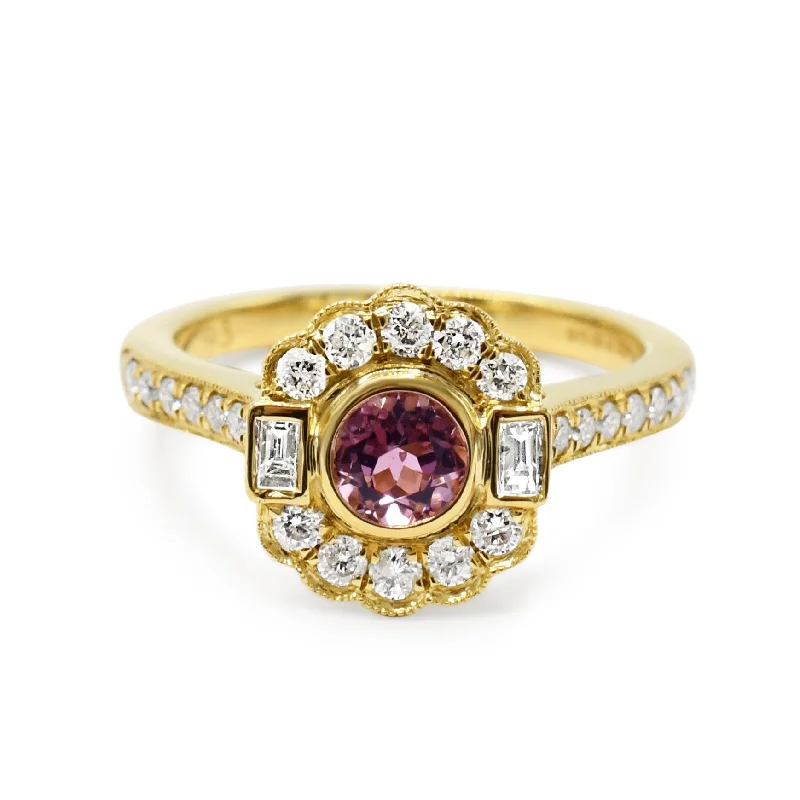 Women's Solitaire Diamond Rings with Round - Cut Diamonds and Platinum Settings for an Elegant EngagementDiamond & Pink Sapphire Cluster Ring - 18ct Yellow Gold